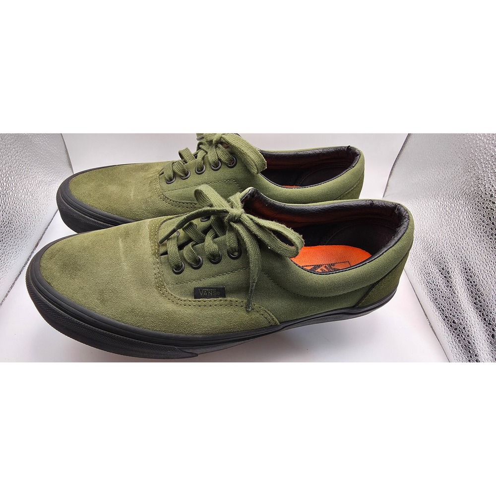 Vans Era Olive Green Suede Canvas Low Top Sneakers Mens 10 Black Sole Gum Waffle - Picture 3 of 8